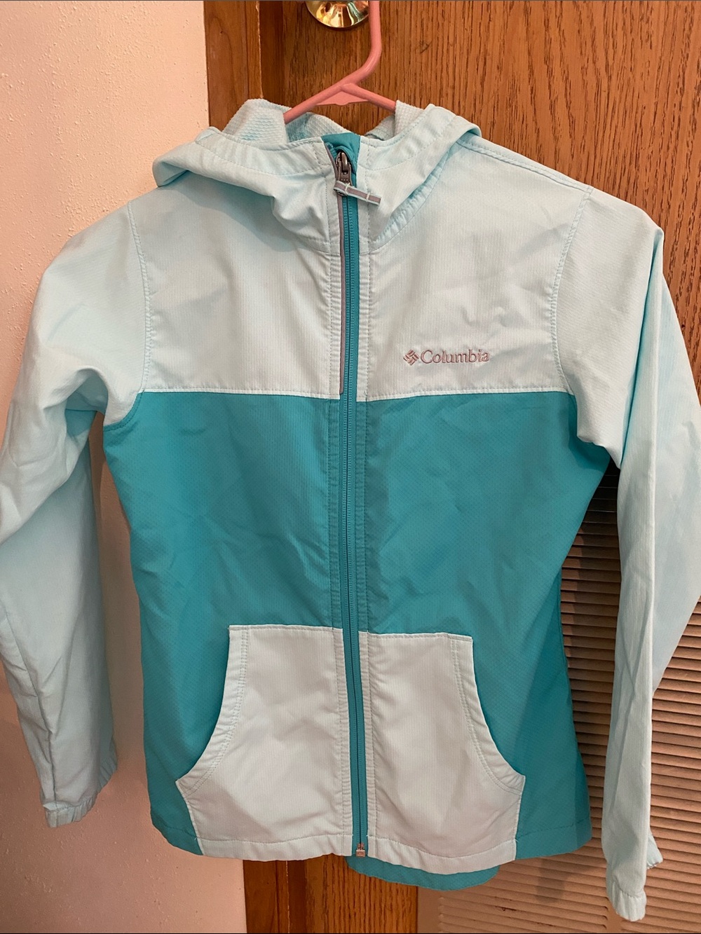 Columbia Teal and Light Aqua Kids Hooded Full Zip Jacket Medium Outdoor School